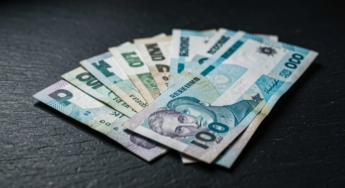 Billetes argentinos sobre superficie oscura